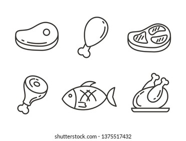 Set of meat  icon with outline design. Meat vector illustration 