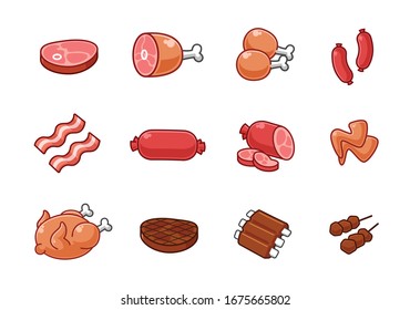 set of meat icon vector