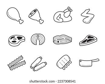 Set of meat icons with linear style and black color isolated on white background