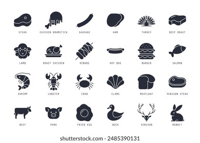 Set of meat icons vector illustration. icons bundle isolated on white background.