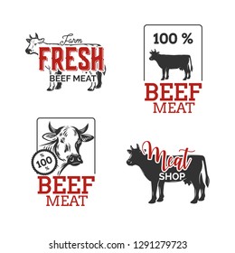 Set of Meat labels isolated on white. Vector illustration.