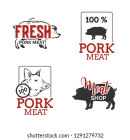 Set of Meat labels isolated on white. Vector illustration.