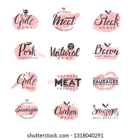 Set of meat labels isolated on white.