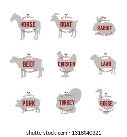Set of meat labels isolated on white.