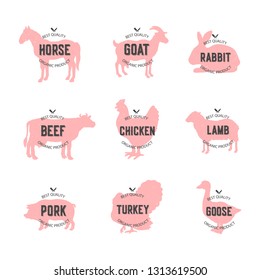 Set of meat logo isolated on white. Vector illustration.