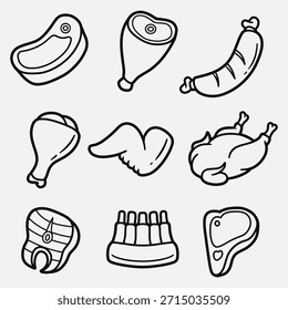 set of meat with outline style good for icon, symbol, element design, coloring book, etc
