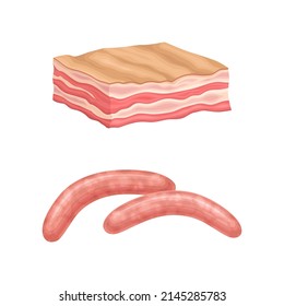 Set of meat products. Sausages and bacon vector illustration