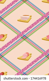 Set meat products as seamless pattern of kitchen design.