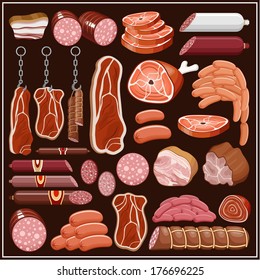 Set of meat products. vector 