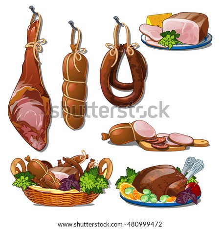 Set of meat products. Vector illustration.