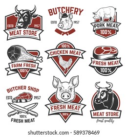 Set of meat store, fresh meat labels quality. Design elements for logo,emblem, sign. Vector illustration.