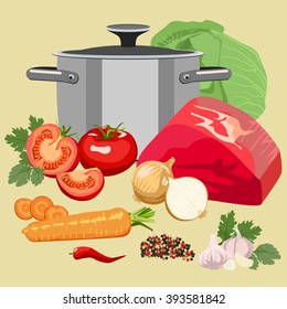 Set of meat and vegetables