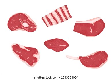 Set of meats cuts. Vector Illustration. White background.