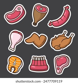 conjunto de iconos de carnes bueno para etiqueta engomada, patter camiseta, Diseño gráfico, icono de comida, icono de carnicero