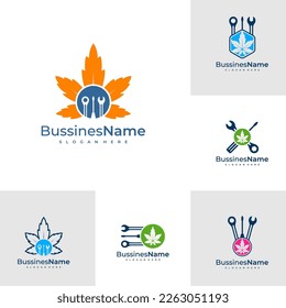 Set of Mechanic Cannabis logo vector template. Creative Cannabis logo design concepts