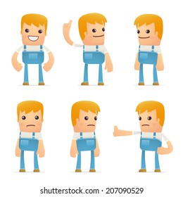 set of mechanic character in different interactive  poses