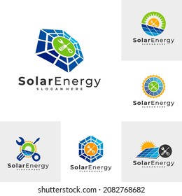 Satz von Mechanic Solar Logo, Vektorvorlage, Design-Konzepte für das Energiemodell von Creative Solar-Panels