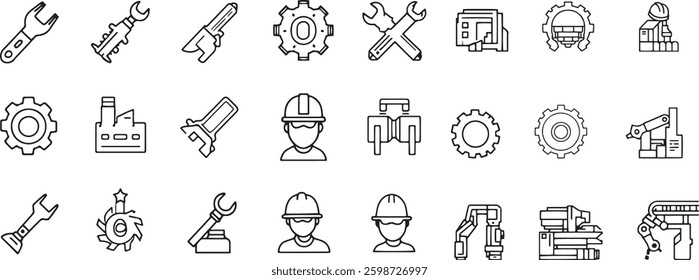 Set of Mechanic Tools and Factory Icons Vector Art Illustration with white background