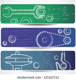 Set of mechanical  banners. Eps10 .Image contain transparency and various blending modes