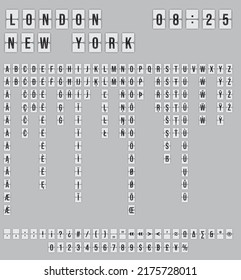 Set of mechanical flip countdown letters on white background - whole latin alphabet