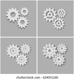 Set of mechanical gears with a shadow. Vector icon.