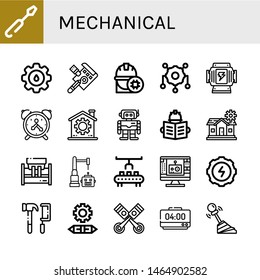 Set of mechanical icons such as Screwdriver, Cogwheel, Draft, Engineer, Gear, Generator, Alarm clock, Robotics, Setting, Machinery, Robot, Robot arm, Edit tool, Tools , mechanical