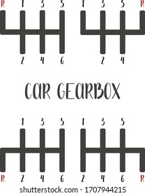 Set of mechanical, manual gearbox. Various types of transmissions. Flat vector illustration.