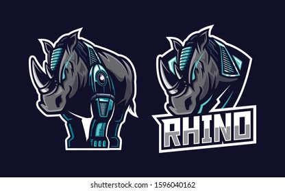 Set of mechanical rhinoceros mascot design template