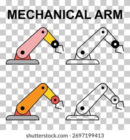 Ensemble d'icônes de machine de bras de robot mécanique, technologie main robotique hydraulique, illustration vectorielle .