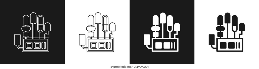 Set Mechanical robot hand icon isolated on black and white background. Robotic arm symbol. Technological concept.  Vector