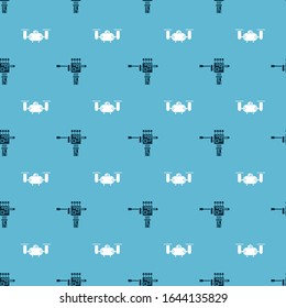 Set Mechanical robot hand and screwdriver and Drone flying with action camera on seamless pattern. Vector