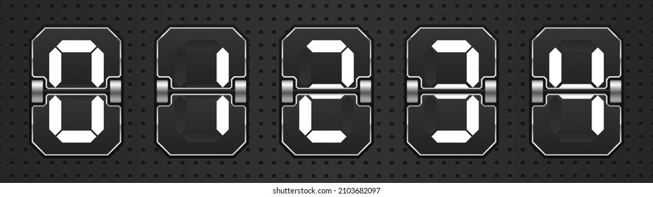 Set of mechanical scoreboard. Characters and numbers. Flip clock showing how much time: hours, minutes and seconds.