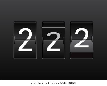 Set of mechanical scoreboard digits. Number 2. White digit on black board.