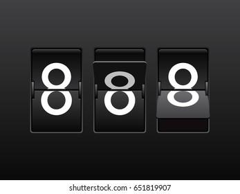 Set of mechanical scoreboard digits. Number 8. White digit on black board.