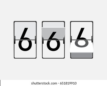 Set of mechanical scoreboard digits. Number 6. Black digit on white board.