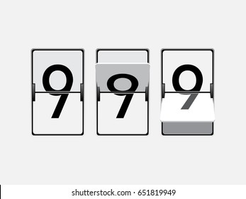 Set of mechanical scoreboard digits. Number 9. Black digit on white board.
