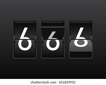 Set of mechanical scoreboard digits. Number 6. White digit on black board.