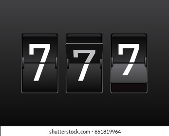 Set of mechanical scoreboard digits. Number 7. White digit on black board.