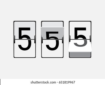 Set of mechanical scoreboard digits. Number 5. Black digit on white board.