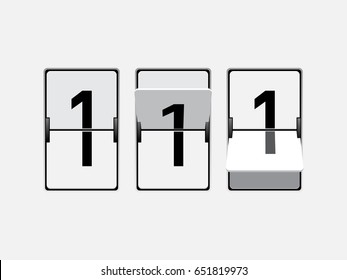 Set of mechanical scoreboard digits. Number 1. Black digit on white board.