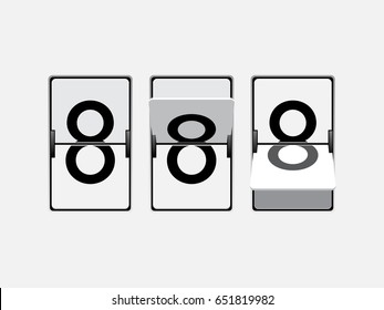 Set of mechanical scoreboard digits. Number 8. Black digit on white board.