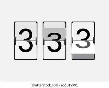 Set of mechanical scoreboard digits. Number 3. Black digit on white board.