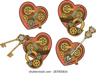 set of mechanical steam punk heart of metal parts