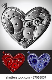 Set of mechanical Valentine's hearts. Vector