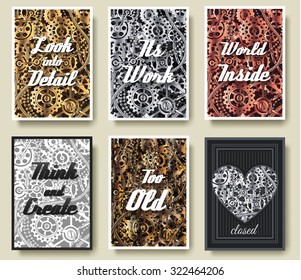 Set of mechanical vector posters for you design with typographic motivation slogan text. Tamplate for print, mobile, wallpaper or web concept