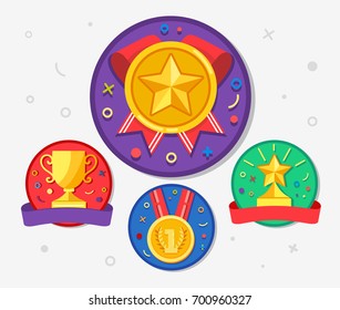Set of medal flat design. Winner Labels vector art design