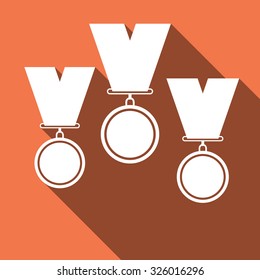 Set of medal flat icon with long shadow. Vector Illustration