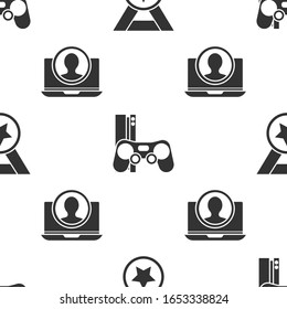 Set Medal, Game console with joystick and Create account screen on seamless pattern. Vector