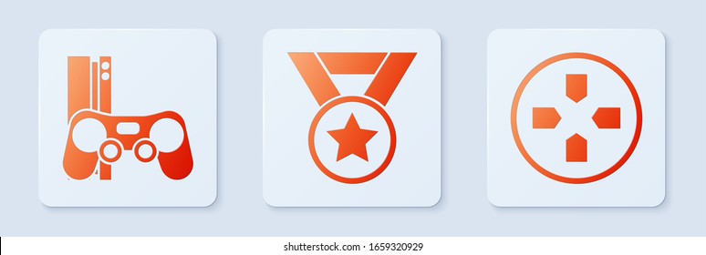 Set Medal, Game console with joystick and Gamepad. White square button. Vector