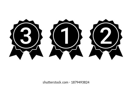 Set of medal icon. First, second and third winner. Event winner prizes. Champion emblem design concept. Illustration vector